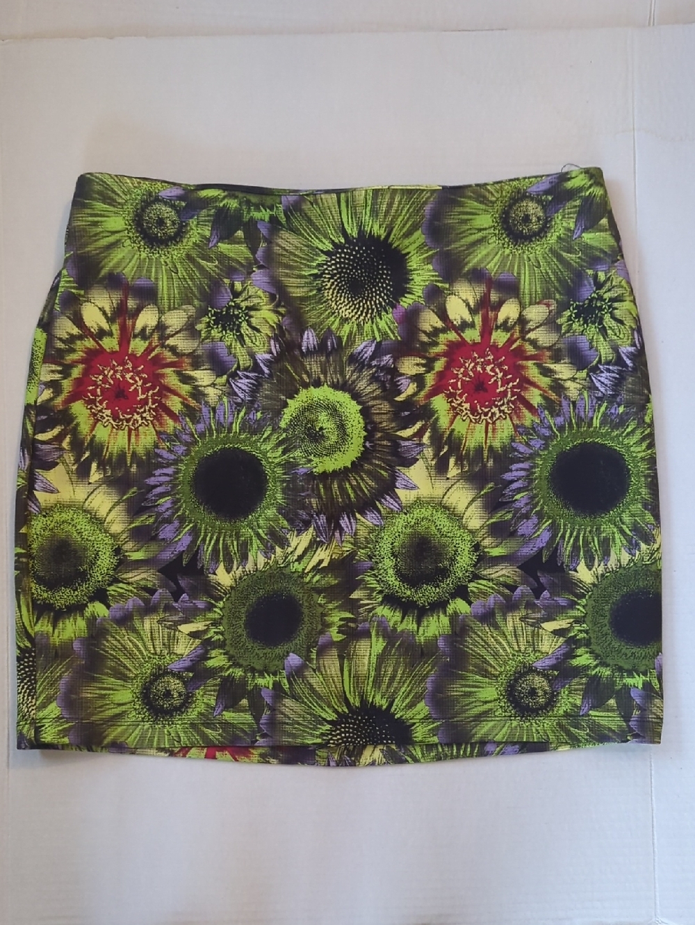 Floral Sunflower Print Mini Skirt - Green/Purple